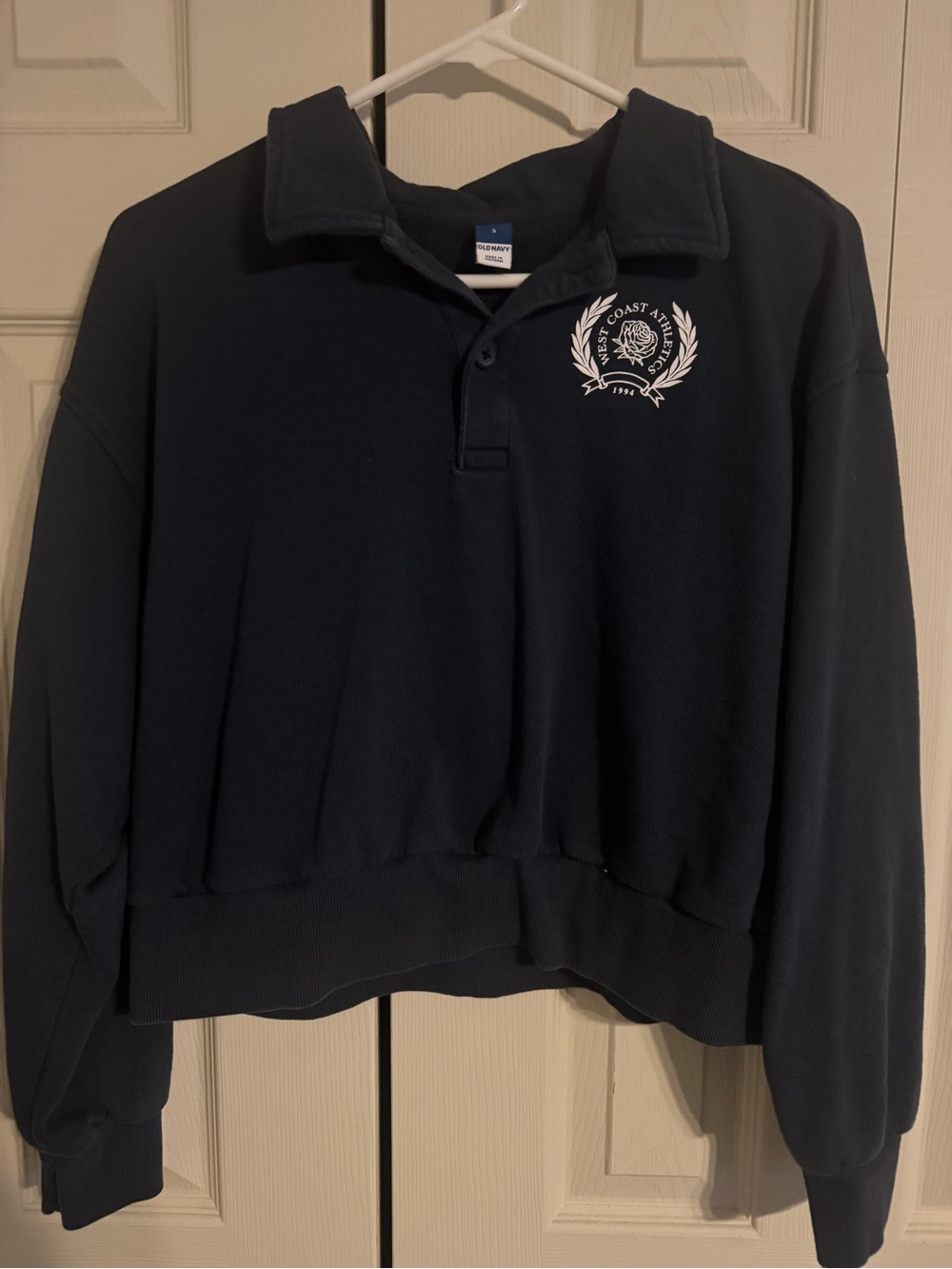 Old Navy Navy Polo Collar Cropped Sweatshirt